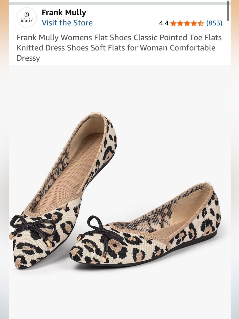 NEW Frank Mully leopard ballet flats cheetah animal print pointed toe 8.5 cream